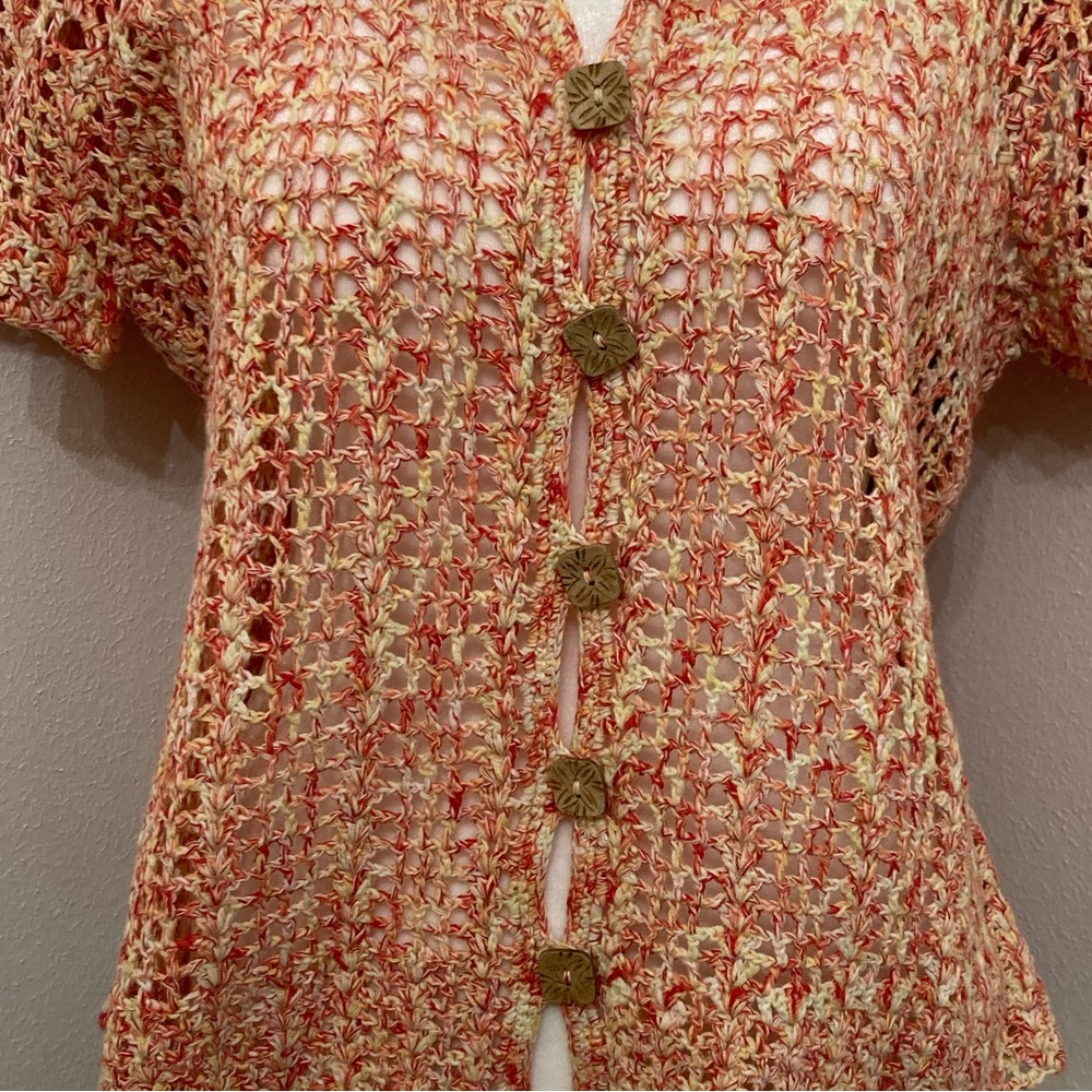 NWT JH Collectibles Multicolor Crocheted Button Down Shrug/ Cardigan/ Top XL - Picture 7 of 8